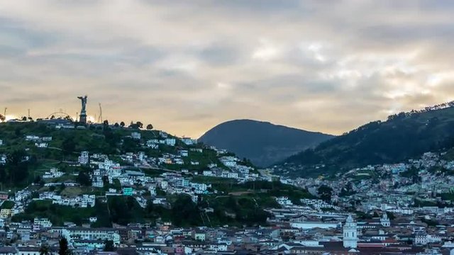 Time Lapse view of El Panecillo hill in Quito, Ecuador