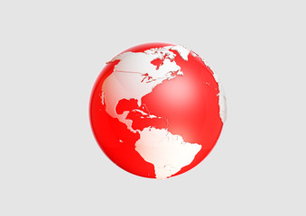 Red Earth Globe on grey background