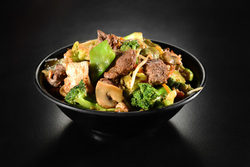 Yakisoba isolated on black background