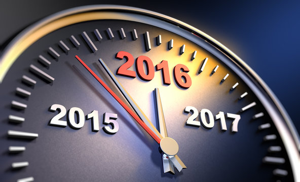 Uhr mit Jahreswechsel 2015 2016