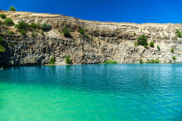 lake in the quarry, stone rocks, underground sources, blue lake, artificial lake, lake, quarry, natural, nature, rock, water, sunny