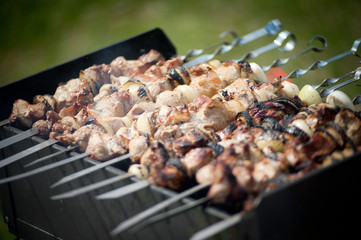 shashlik roasting in grill