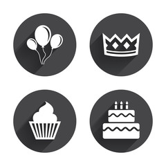 Birthday party icons. Cake and cupcake symbol.