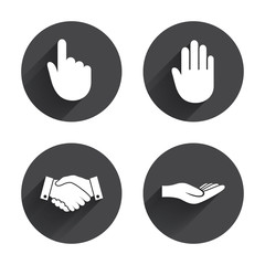 Fototapeta premium Hand icons. Handshake and click here symbols.