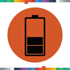 Flat battery charge icon, power decreasing.