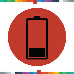 Flat battery charge icon, low power, empty battery.