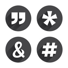 Fototapeta premium Quote, asterisk footnote icons. Hashtag symbol.