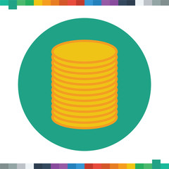 Flat coins icon in a circle.