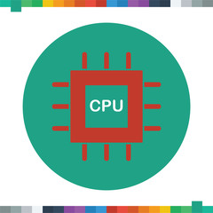 Flat electronic chip icon in a cirlce.