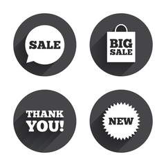 Sale speech bubble icon. Thank you symbol
