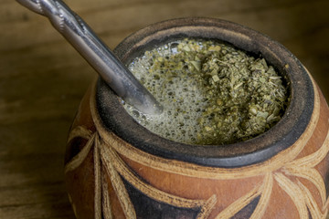 Yerba Mate in traditional hand carved gourd