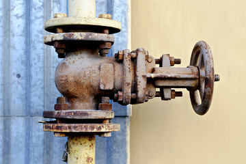 Rusty valve. Industrial gas equipment.