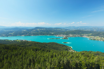 Fototapeta premium Pyramidenkogel, view of the Lake Wörthersee, Carinthia, Austria 
