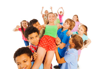 Fototapeta premium I am a school hero girl carried by others