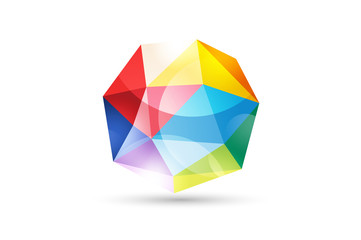 Vector globe abstract logo template. Tetrahedron 3d shape and