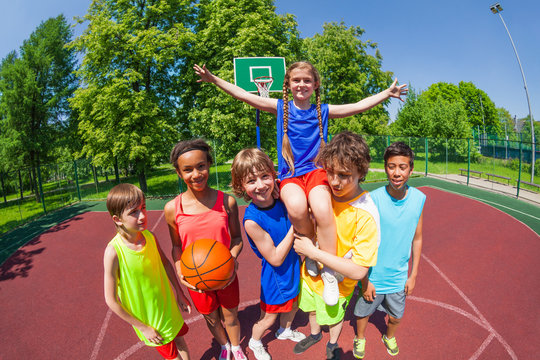 Girl On Shoulders Of Her Team After Basketball