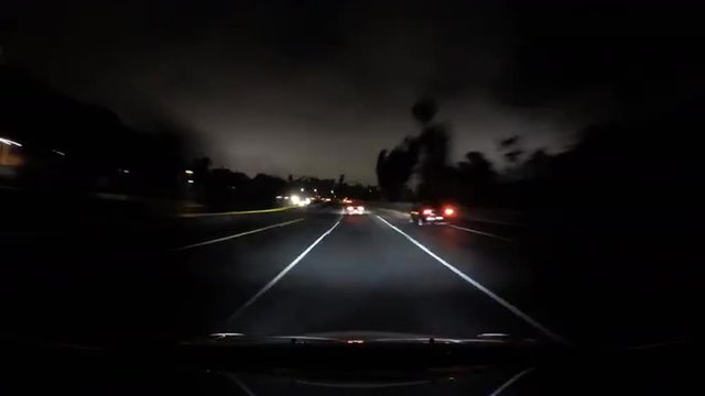 Night Driving Time Lapse with Hood Reflection on the Hollywood 101 Freeway
