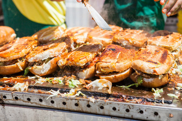  close up of street food sandwich shucos from Ecuador