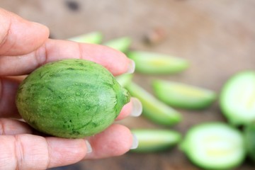 baby melon on wooden vintage