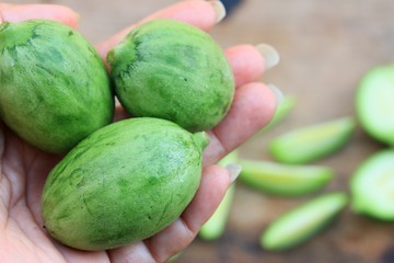 baby melon on wooden vintage