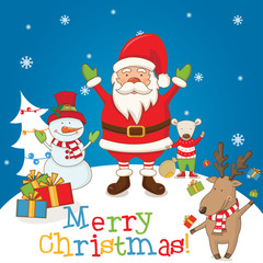 Cartoon character Santa Claus on a winter landscape. vector