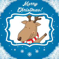 Cartoon character deer on the winter landscape. vector