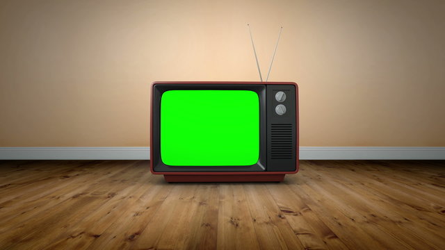 Old fashioned tv with green screen