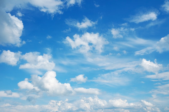 Blue sky and clouds, beautiful cloudscape over horizon.
