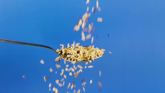 Wild Rice Dropped On Spoon Slow Motion. Shot at 60p conformed to 24p.
