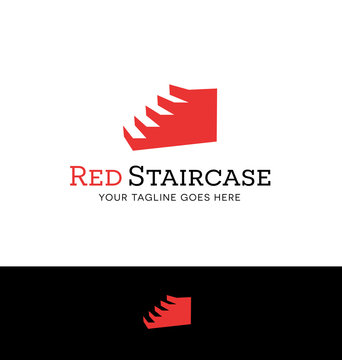 logo design of a red staircase for business. steps to success