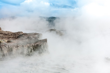 Sulfur Mud Volcano on Plateau Dieng National Park, Java, Indones