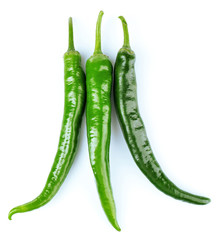 Green hot peppers isolated on white