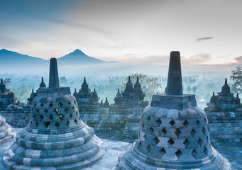 Sunrise at Borobudur Temple, Yogyakarta, Java, Indonesia.. © naughtynut