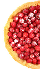 Tart with fresh raspberries, isolated on white