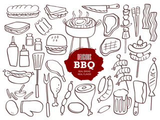 Set of BBQ doodles