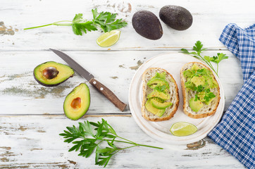 Homemade sandwiches  with sliced avocado