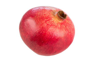 Close-up of a whole ripe pomegranate (Punica granatum), isolated on white background.
