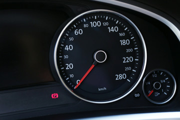 Modern car illuminated dashboard