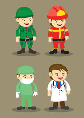 Soldier Firefighter Surgeon and Doctor Vector Illustration