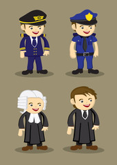 Pilot Policeman Judge and Lawyer Vector Illustration
