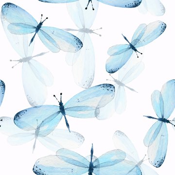 The pattern of butterflies. Seamless background. Watercolor illustration 13