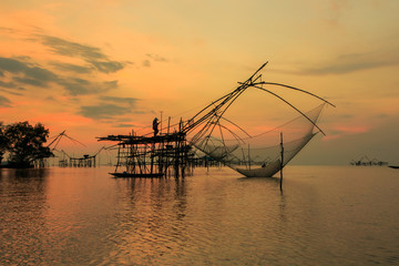 Thai style fishing trap in Pak Pra Village, Net Fishing Thailand, Thailand Shrimp Fishing, Phatthalung.