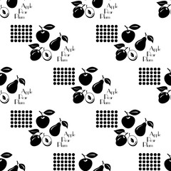 Apple, pear, plum black silhouette seamless pattern