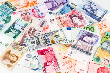 Fototapeta na wymiar Pile of major currency notes