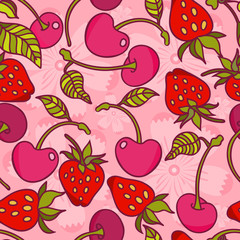 Seamless pattern cherry and strawberry