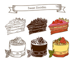 Set of Cake icons. Isolated on white background. Vector illustra