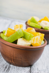 Fruit salad with kiwi, banana and orange