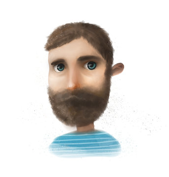 Drawing with a bearded guy.