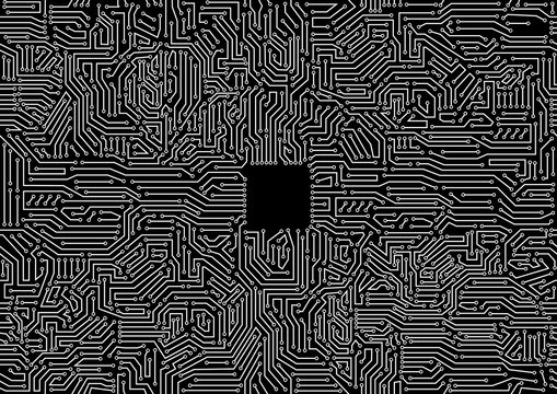 Circuit Board Seamless Texture. Black and White