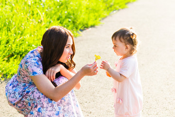 Mother and daughter in the park